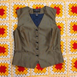 Liz Claiborne Classics Navy and Gold Checkered Hounds Tooth Design